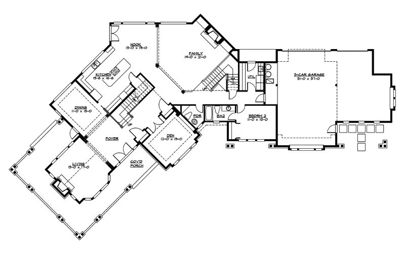 Traditional House Plan First Floor - Arcola Park Craftsman Home 071S-0029 - Search House Plans and More