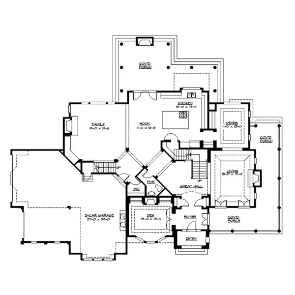 Craftsman House Plan First Floor - Schiller Place Craftsman Home 071S-0031 - Shop House Plans and More