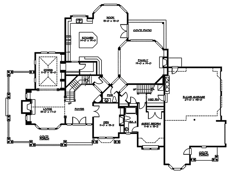 Arts & Crafts House Plan First Floor - Rocktrail Luxury Rustic Home 071S-0042 - Shop House Plans and More