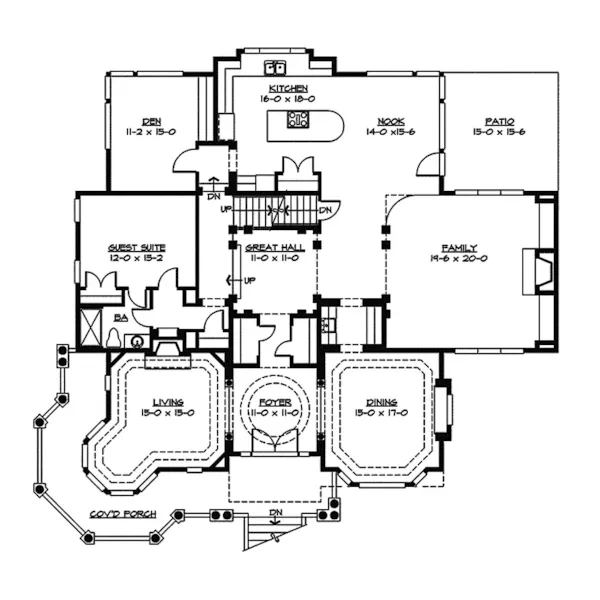 Shingle House Plan First Floor - Amalfi Luxury Craftsman Home 071S-0043 - Search House Plans and More