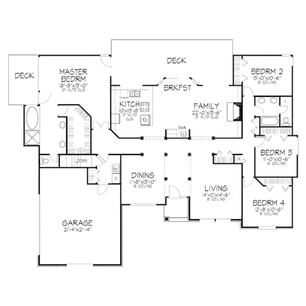 Southern House Plan First Floor - Catalina Bay Ranch Home 072D-0017 - Search House Plans and More