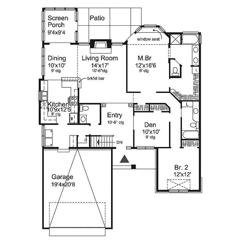 Southern House Plan First Floor - Rayburn Bungalow Home 072D-0037 - Shop House Plans and More