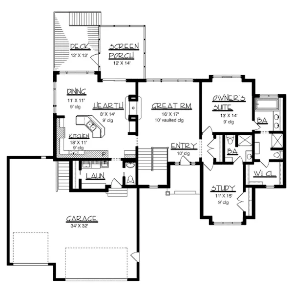 Southern House Plan First Floor - Emerald Hill Ranch Home 072D-0065 - Search House Plans and More