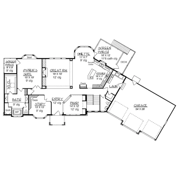 Country French House Plan First Floor - Kennibeck Ranch Home 072D-0068 - Search House Plans and More