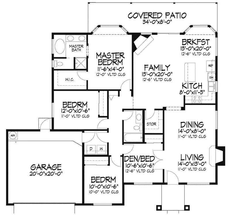 Southwestern House Plan First Floor - Oakberry Sunbelt Home 072D-0077 - Shop House Plans and More