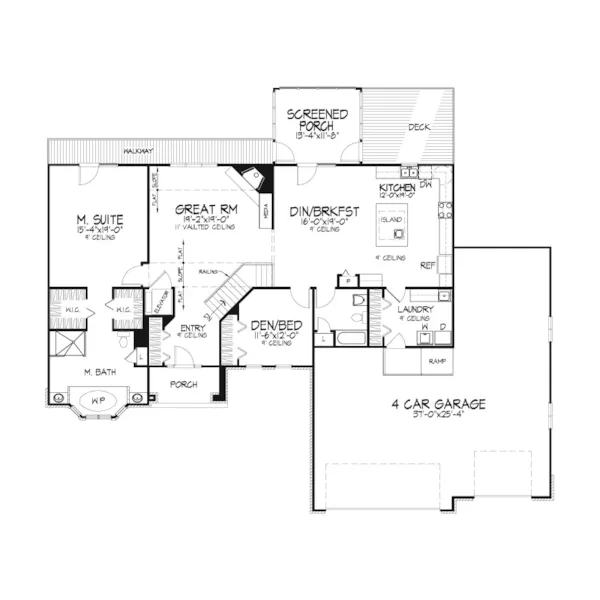 Southern House Plan First Floor - Malta Pass Shingle Ranch Home 072D-0092 - Shop House Plans and More