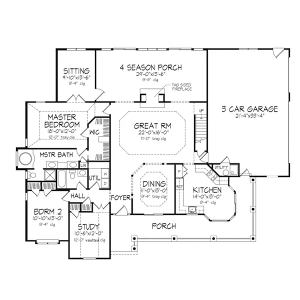 Ranch House Plan First Floor - Marilyn Pass Country Home 072D-0102 - Shop House Plans and More