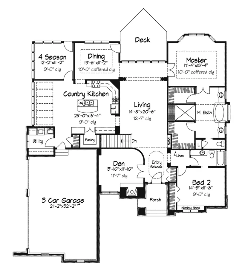 Southern House Plan First Floor - Gravelton Luxury Ranch Home 072D-0103 - Search House Plans and More