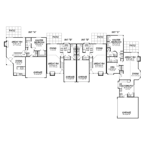 Modern House Plan First Floor - Roclare Rustic Fourplex 072D-0141 - Shop House Plans and More