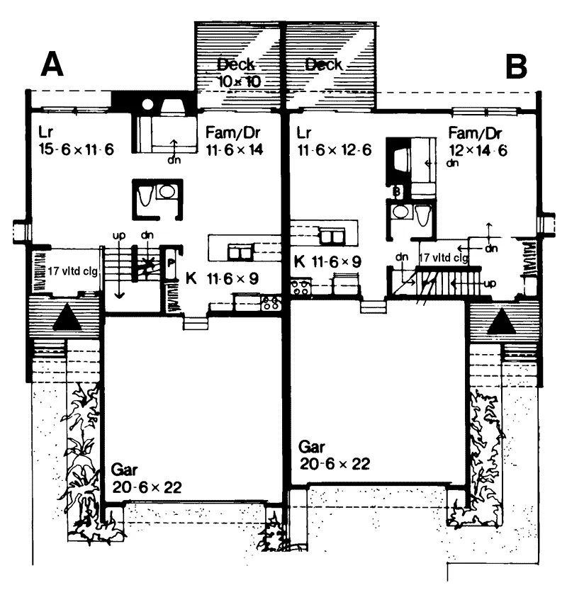 Modern House Plan First Floor - Lake Tahoe Vacation Duplex 072D-0144 - Shop House Plans and More