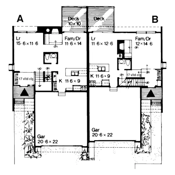 Modern House Plan First Floor - Lake Tahoe Vacation Duplex 072D-0144 - Shop House Plans and More