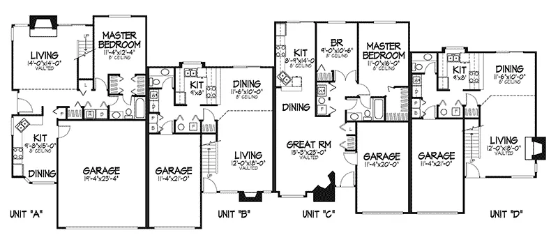 Modern House Plan First Floor - Remington Oaks Multi-Family 072D-0146 - Shop House Plans and More