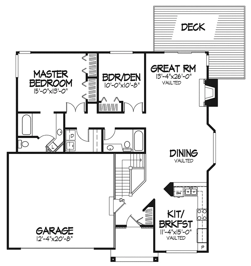 Contemporary House Plan First Floor - Myron Traditional Home 072D-0152 - Shop House Plans and More