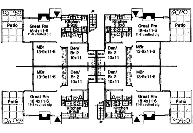 Multi-Family House Plan First Floor - Colonia Park Spacious Sixplex 072D-0158 - Search House Plans and More