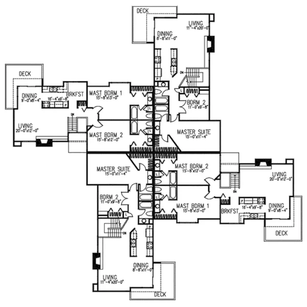 Country House Plan First Floor - Gadbury Rustic Fourplex 072D-0161 - Search House Plans and More