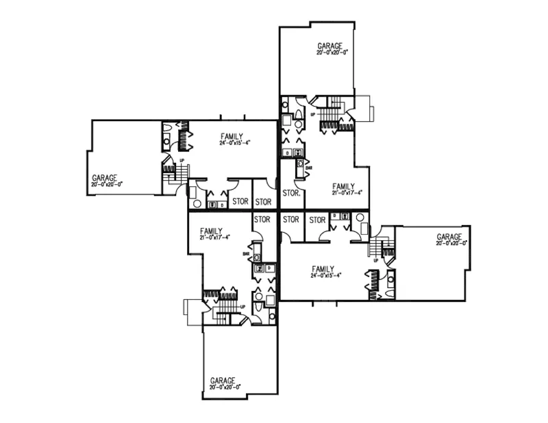 Country House Plan Lower Level Floor - Gadbury Rustic Fourplex 072D-0161 - Search House Plans and More