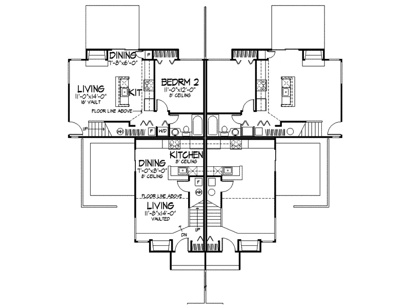 Craftsman House Plan First Floor - Palasano Rustic Fourplex 072D-0167 - Shop House Plans and More