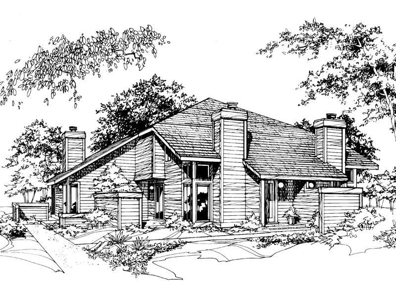Contemporary House Plan Front of Home - Palasano Rustic Fourplex 072D-0167 - Shop House Plans and More