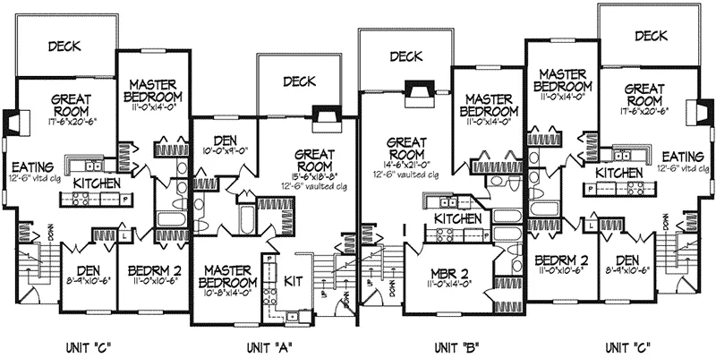 Ranch House Plan First Floor - Barcino Modern Fourplex 072D-0170 - Search House Plans and More