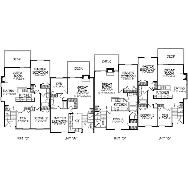 Contemporary House Plan First Floor - Barcino Modern Fourplex 072D-0170 - Search House Plans and More