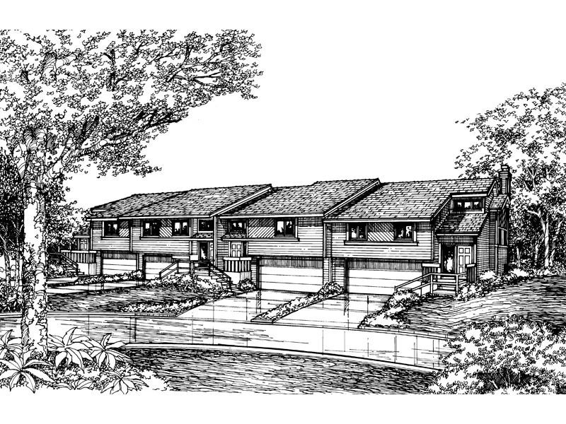 Ranch House Plan Front of Home - Barcino Modern Fourplex 072D-0170 - Search House Plans and More