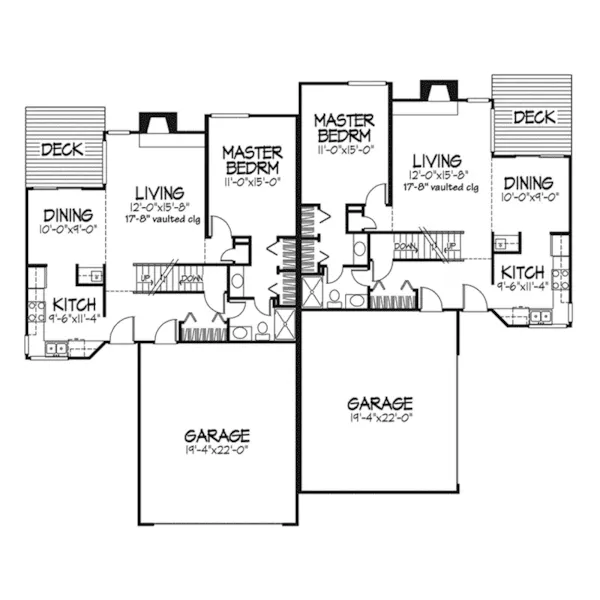 Traditional House Plan First Floor - Rockmont Neoclassical Duplex 072D-0197 - Shop House Plans and More