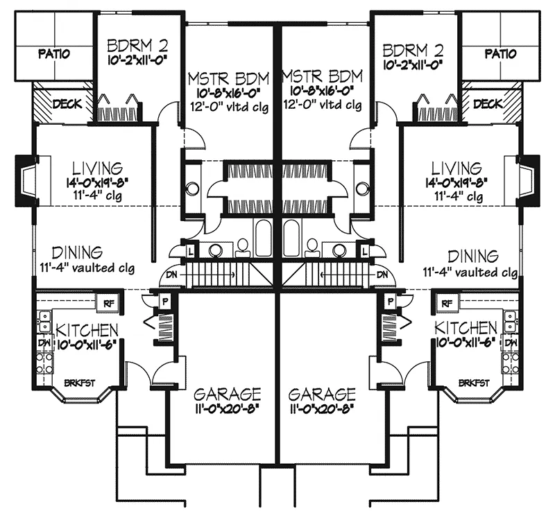 Shingle House Plan First Floor - Gladstone Heights Ranch Duplex 072D-0198 - Search House Plans and More