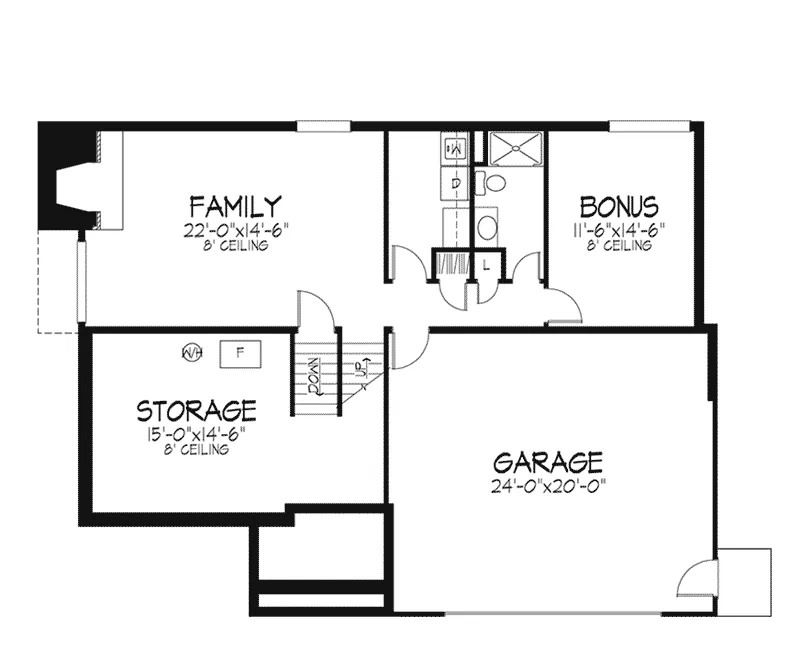 Southern House Plan Lower Level Floor - Saffron Hill Split-Level Home 072D-0215 - Shop House Plans and More