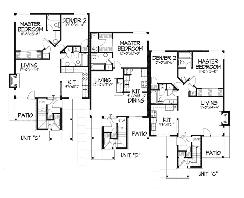 Modern House Plan First Floor - Gaillard Stylish Sixplex 072D-0219 - Search House Plans and More