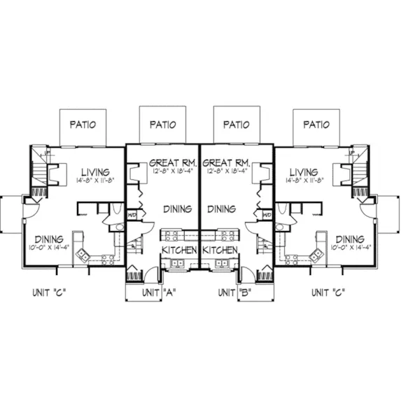 Multi-Family House Plan First Floor - Forcee Point Fourplex Design Plan072D-0222 - Search House Plans and More