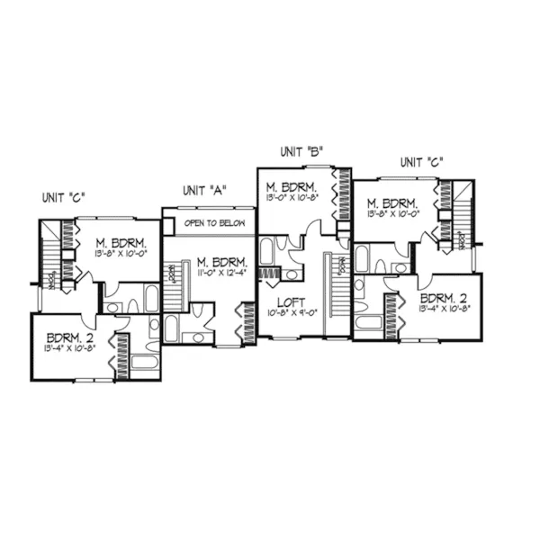 Multi-Family House Plan Second Floor - Forcee Point Fourplex Design Plan072D-0222 - Search House Plans and More