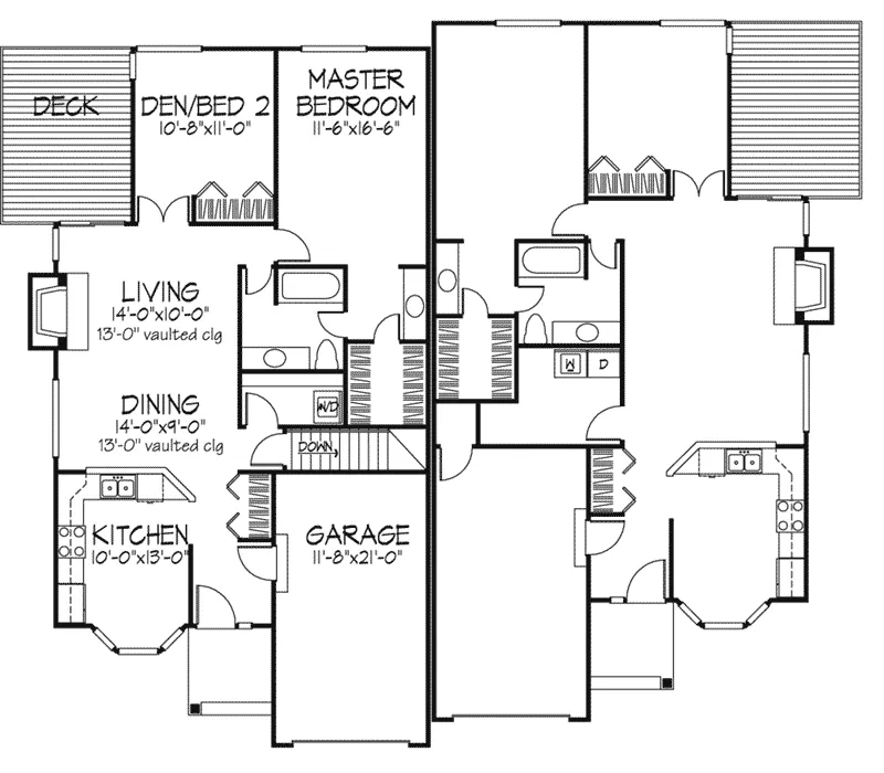 Ranch House Plan First Floor - Linton Ranch Style Duplex 072D-0226 - Shop House Plans and More