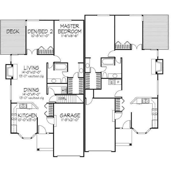 Southern House Plan First Floor - Linton Ranch Style Duplex 072D-0226 - Shop House Plans and More