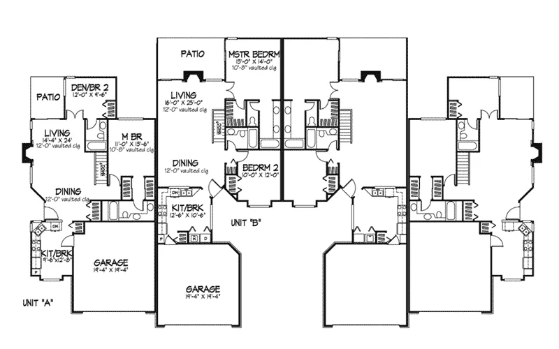 Southern House Plan First Floor - Robertson Place Ranch Fourplex 072D-0233 - Shop House Plans and More