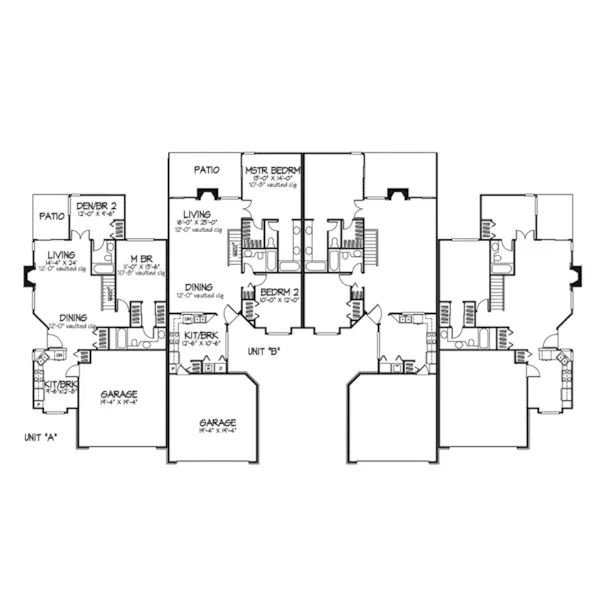 Traditional House Plan First Floor - Robertson Place Ranch Fourplex 072D-0233 - Shop House Plans and More