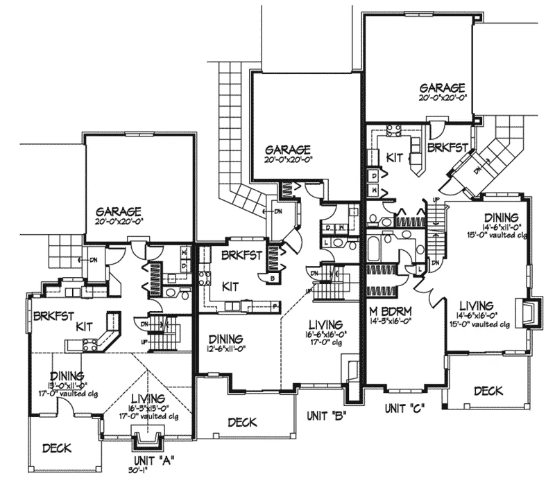 Traditional House Plan First Floor - Riverview Place Triplex 072D-0240 - Shop House Plans and More