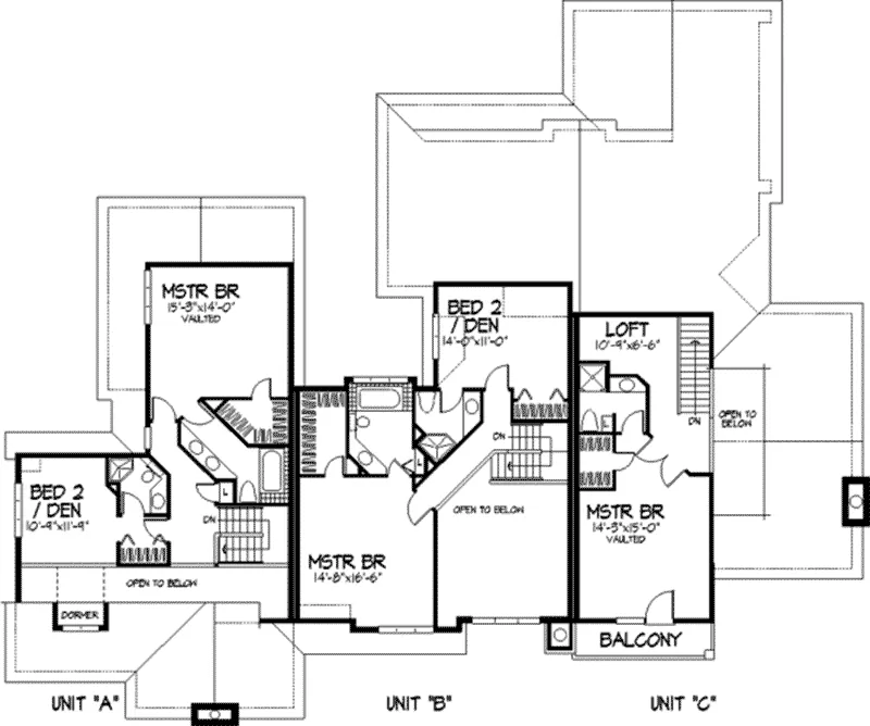 Multi-Family House Plan Second Floor - Riverview Place Triplex 072D-0240 - Shop House Plans and More