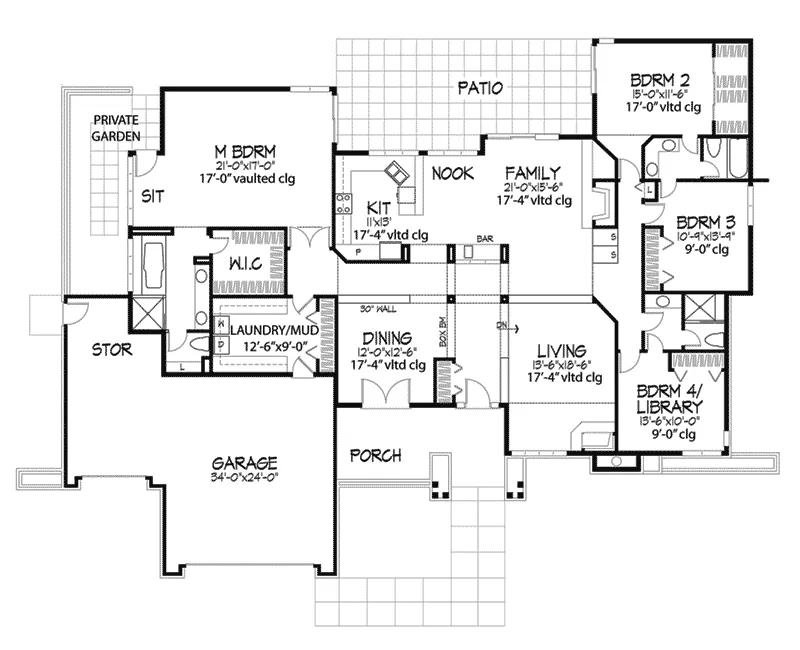 Traditional House Plan First Floor - Ferrand Ranch Home 072D-0244 - Search House Plans and More