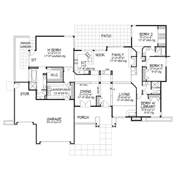 Contemporary House Plan First Floor - Ferrand Ranch Home 072D-0244 - Search House Plans and More