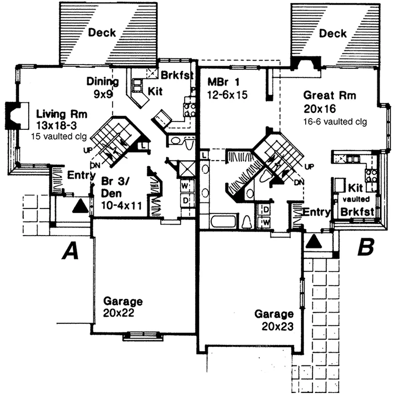 Modern House Plan First Floor - Gandy Ranch Style Duplex 072D-0245 - Search House Plans and More