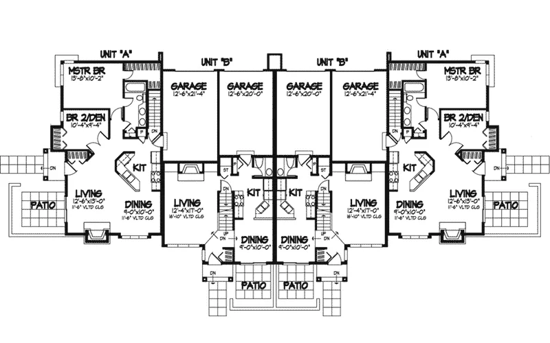 Arts & Crafts House Plan First Floor - Arborgate Stylish Fourplex 072D-0250 - Search House Plans and More