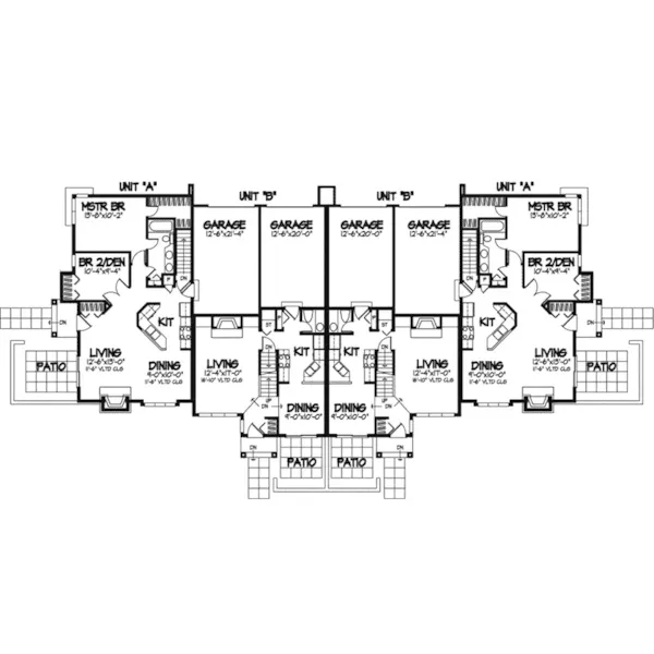 Multi-Family House Plan First Floor - Arborgate Stylish Fourplex 072D-0250 - Search House Plans and More