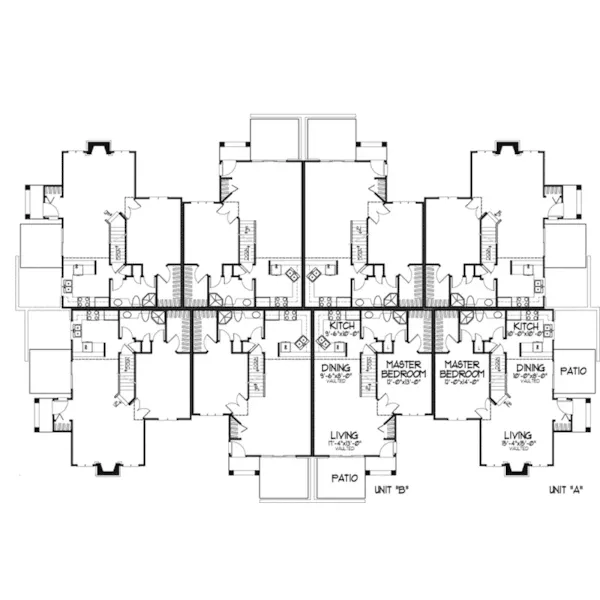 Multi-Family House Plan First Floor - Hogan Hollow Rustic Eightplex 072D-0254 - Search House Plans and More