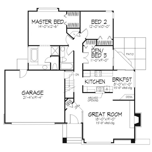 Neoclassical House Plan First Floor - Bainbridge Place Ranch Home 072D-0260 - Search House Plans and More