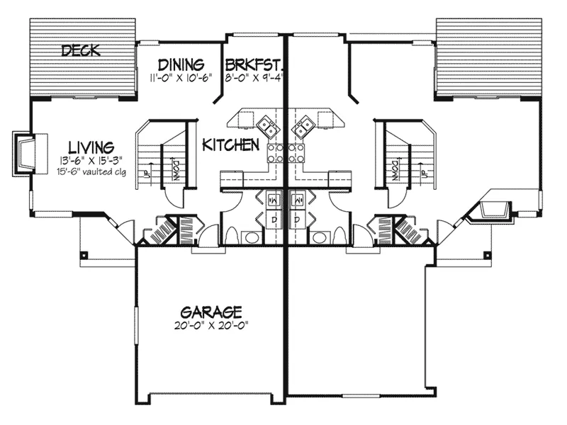Southern House Plan First Floor - Miriam Creek Classic Duplex 072D-0266 - Shop House Plans and More