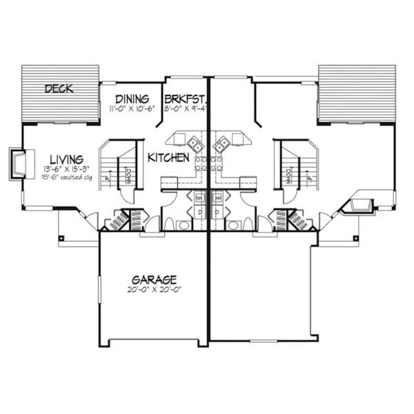 Southern House Plan First Floor - Miriam Creek Classic Duplex 072D-0266 - Shop House Plans and More