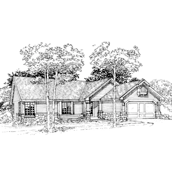 Modern House Plan Front of Home - Denlow Ranch Home 072D-0353 - Search House Plans and More