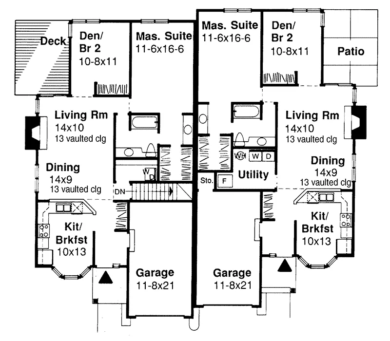 Southern House Plan First Floor - Monte Bello Ranch Duplex 072D-0356 - Shop House Plans and More