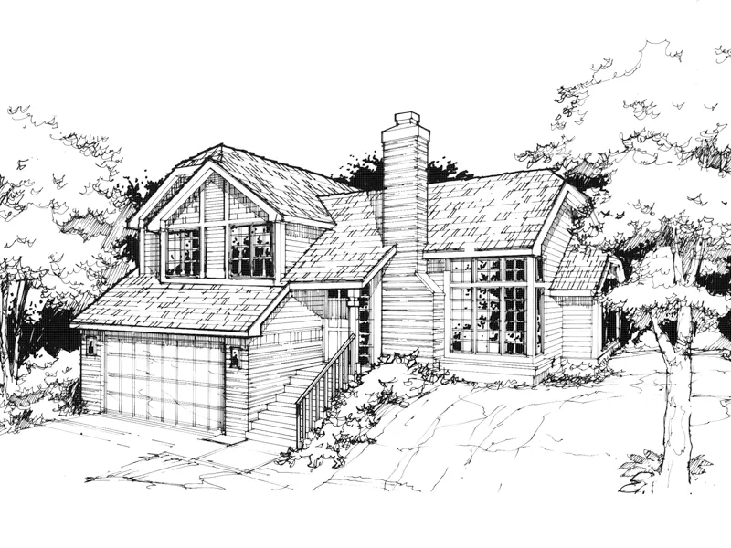 Contemporary House Plan Front of Home - Sabrina Anne Split-Level Home 072D-0368 - Shop House Plans and More