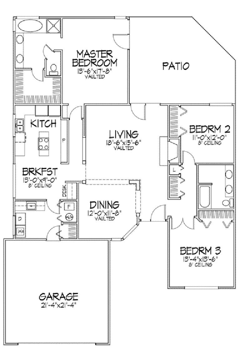 Ranch House Plan First Floor - Rory Ranch Home 072D-0379 - Shop House Plans and More